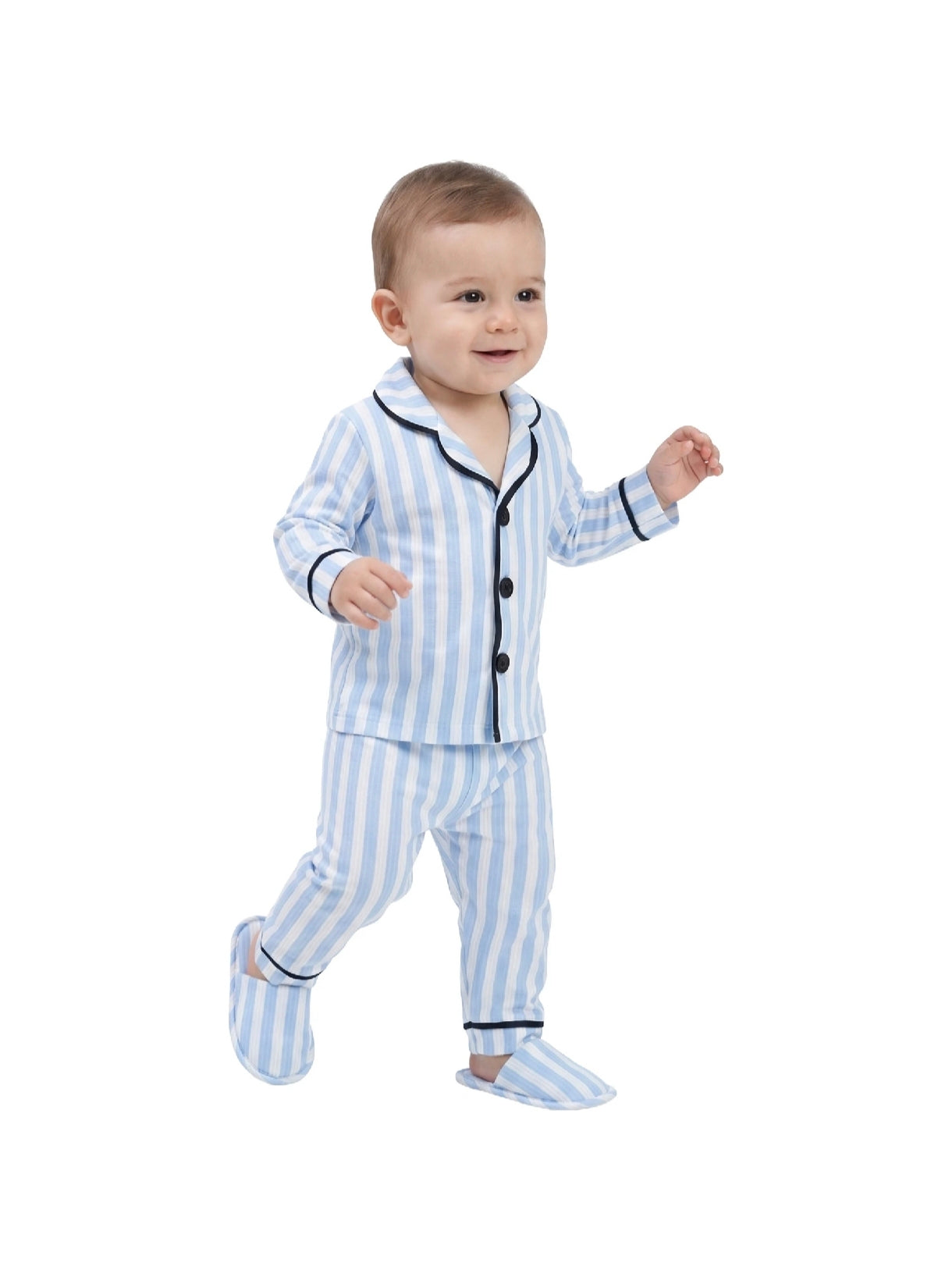 463955 Çizgili Terlikli 3'lü Pijama Takımı