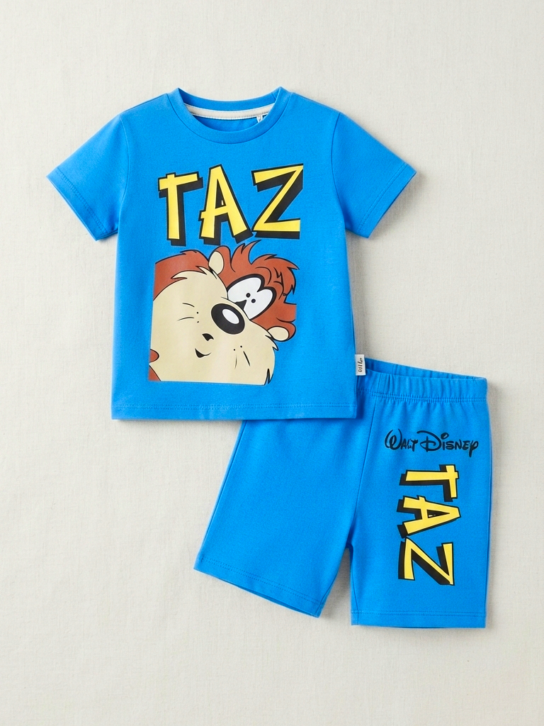 0643 Taz Canavar Baskılı Penye Şortlu Takım