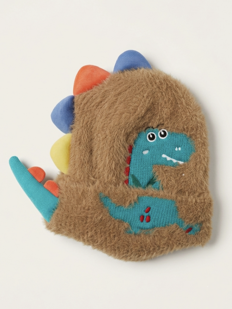 470510 Dinozor Temalı Kulak Korumalı Kışlık Bere-Kahverengi