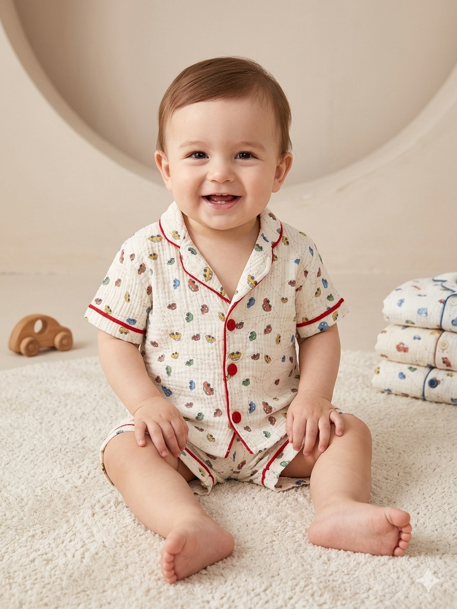458175 Araba Desen Müslim Kısa Kol Pijama Takımı
