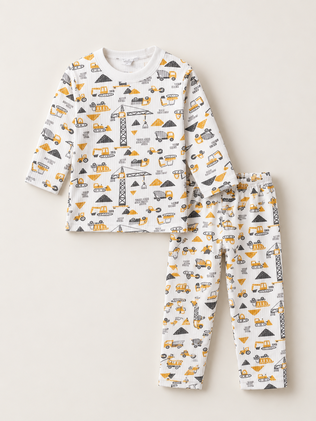 435586 İş Makineleri Desenli Pijama Takımı-Sarı