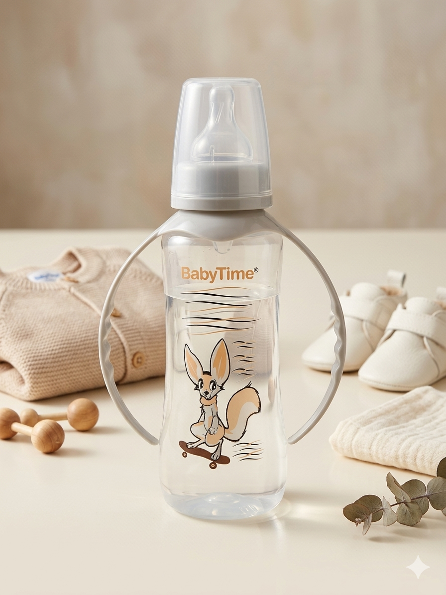 458829 Gri Kulplu PP Biberon ( Silikon Kiraz Uçlu) 250 Ml