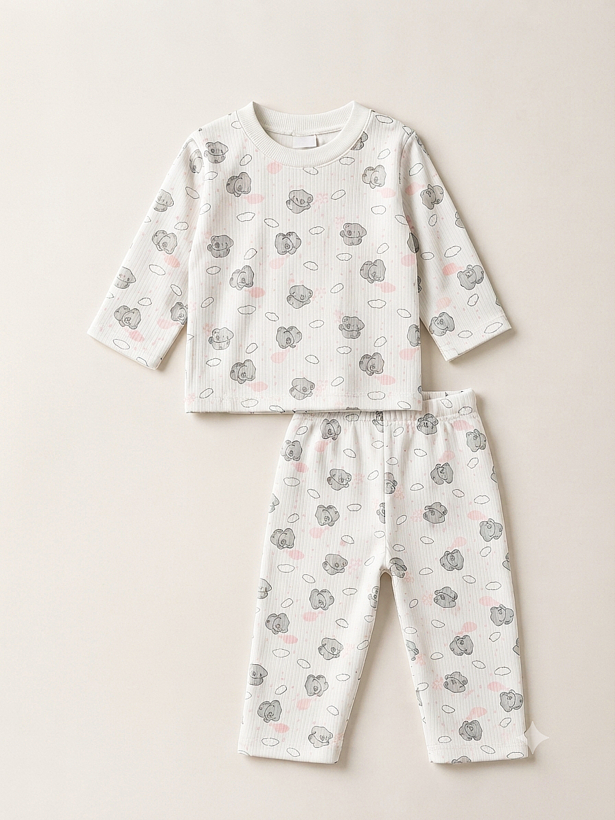 435588 Casper Desenli Raporlu Penye Pijama Takımı-Pembe