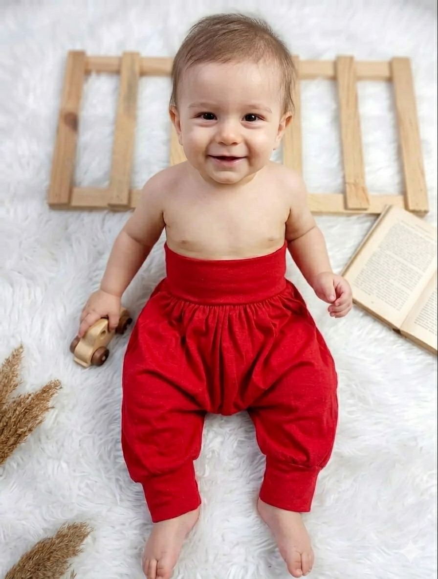 10038 Kırmızı Düz Renk Rahat Kullanım Bebe Şalvar