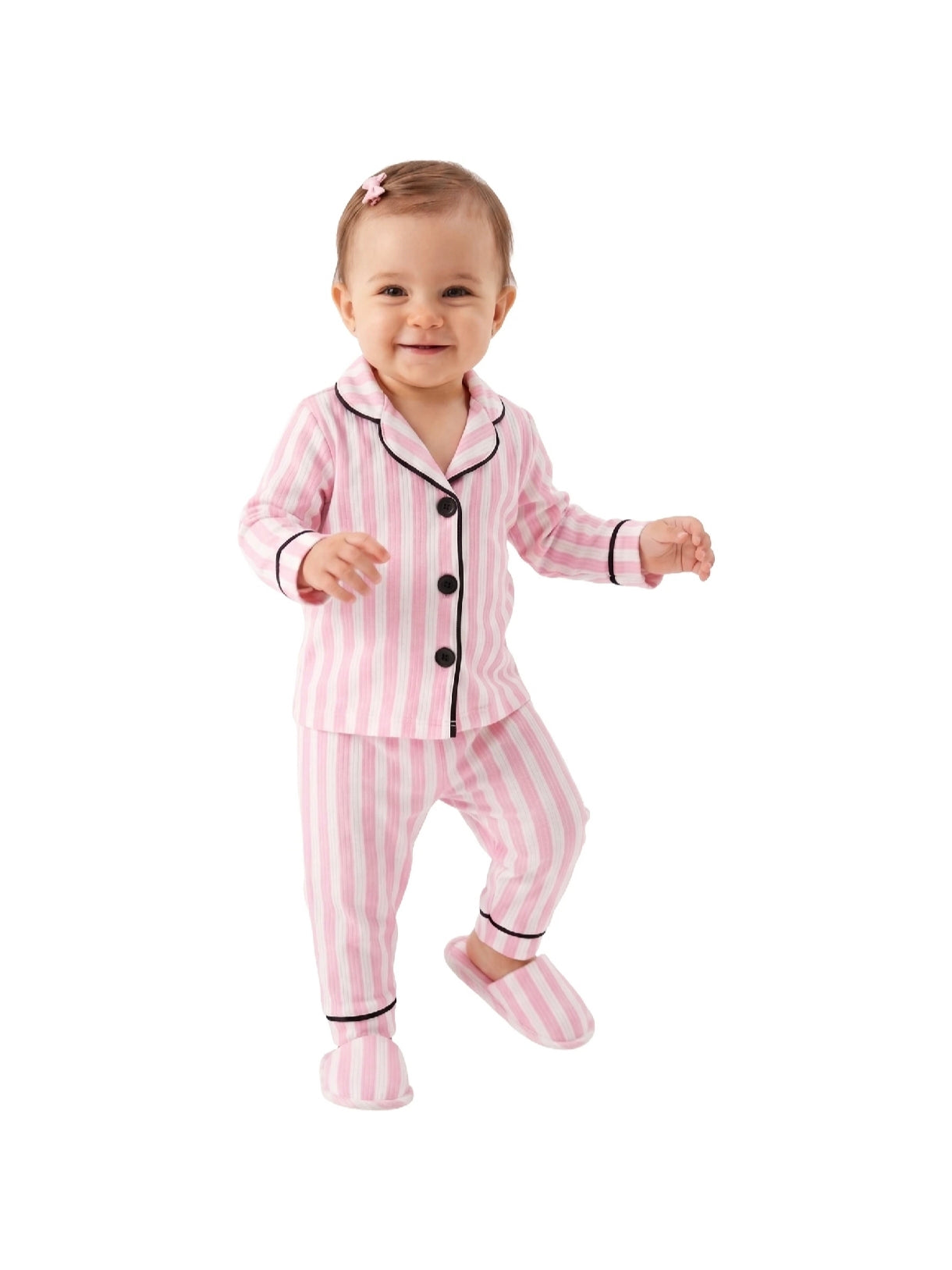 463956 Çizgili Terlikli 3'lü Pijama Takımı
