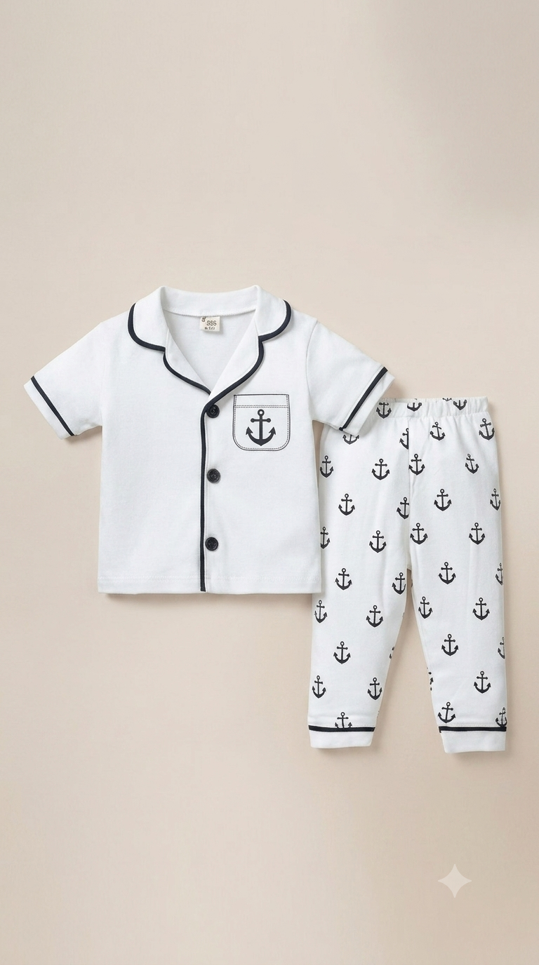 452350 Denizci Kısa Kol Pijama Takımı - Lacivert