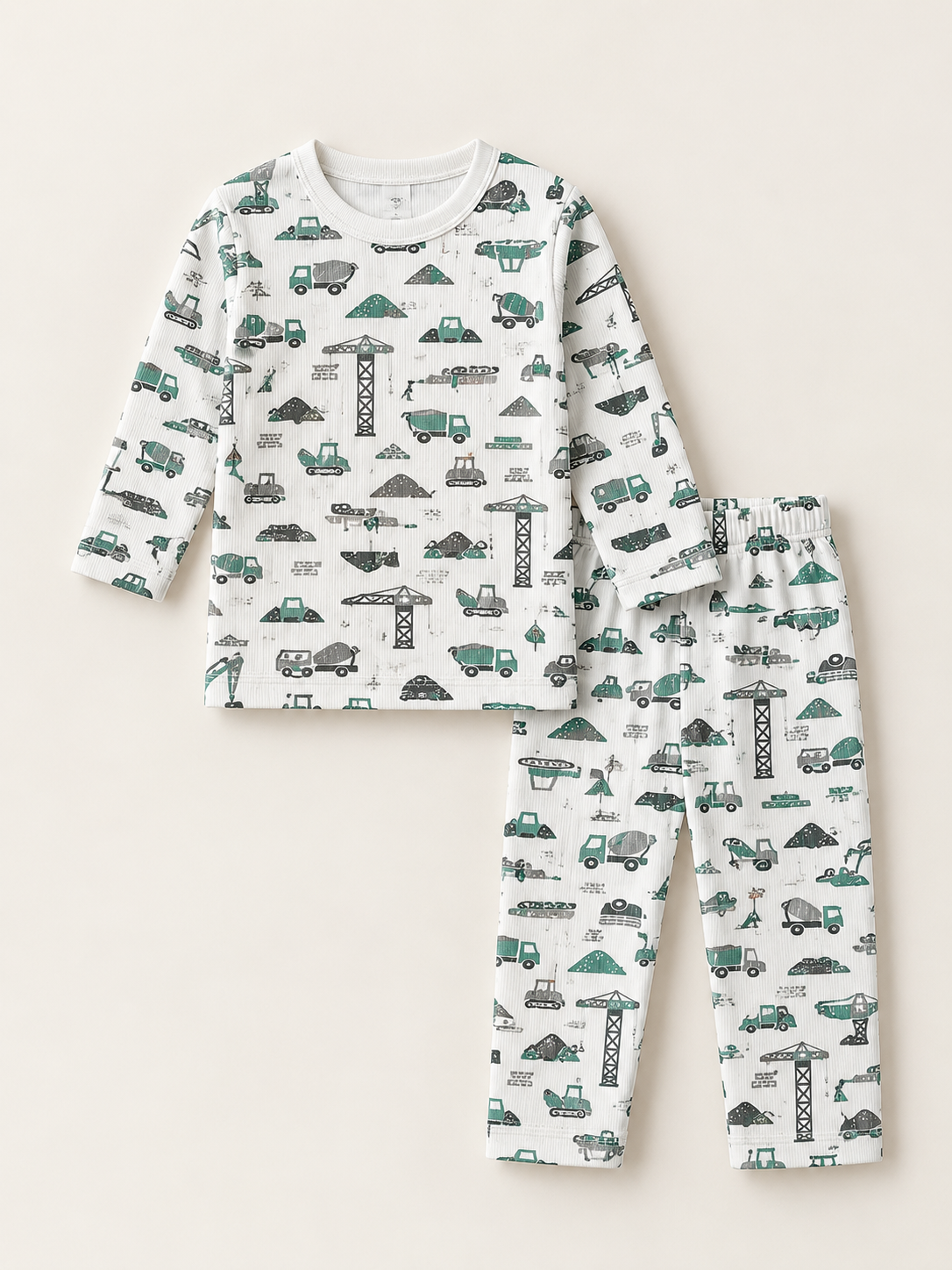 435586 İş Makineleri Desenli Pijama Takımı-Yeşil