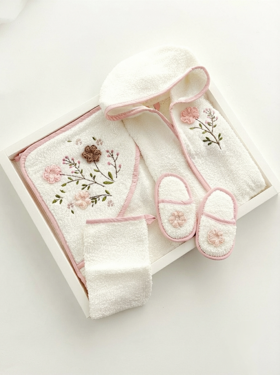 465299 Örgü Çiçek Motif Premium Bornoz Seti