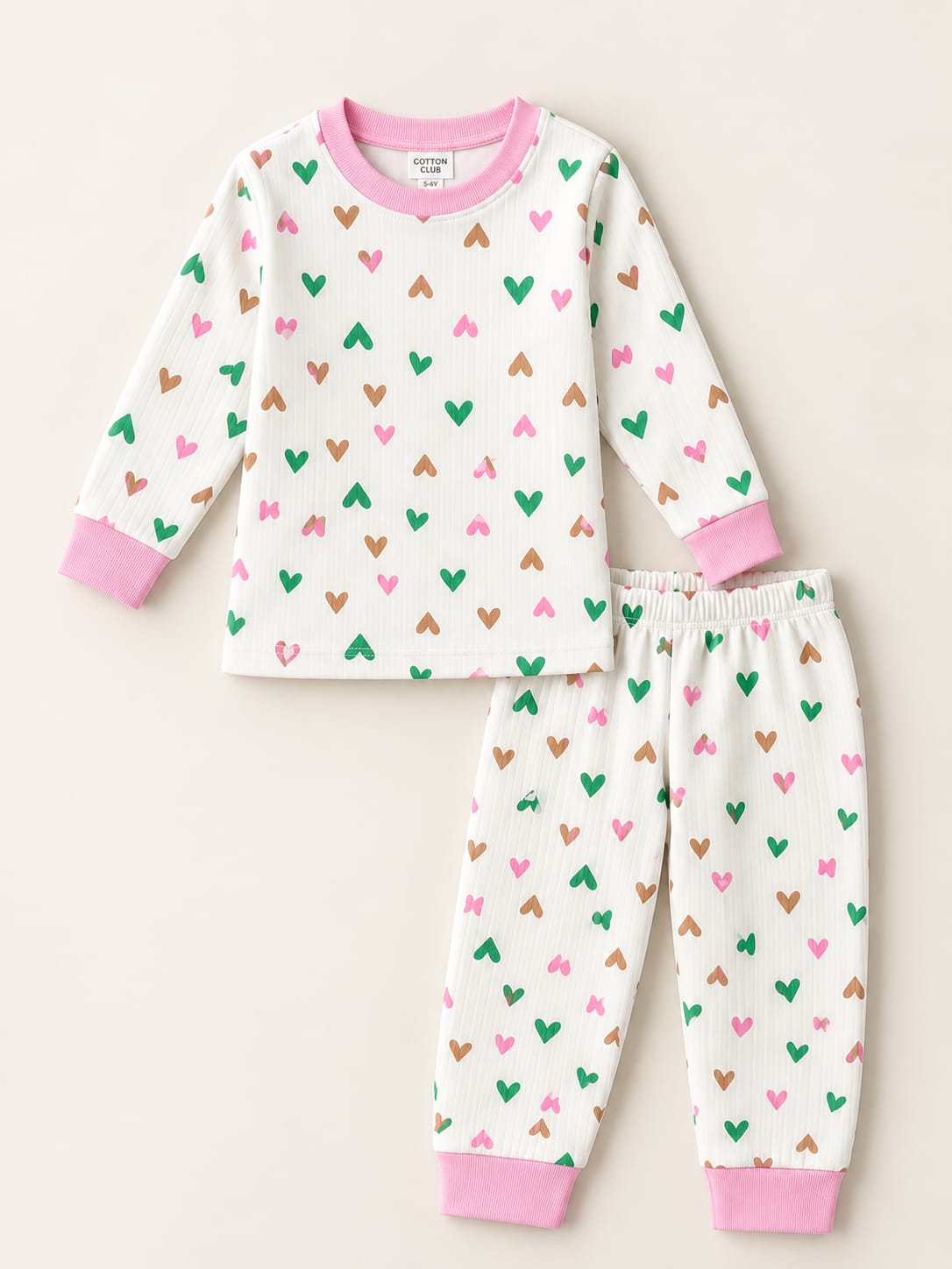 435587 Kalp Desenli Pijama Takımı-Pembe