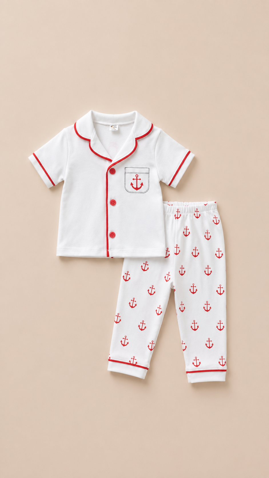 452350 Denizci Kısa Kol Pijama Takımı - Kırmızı
