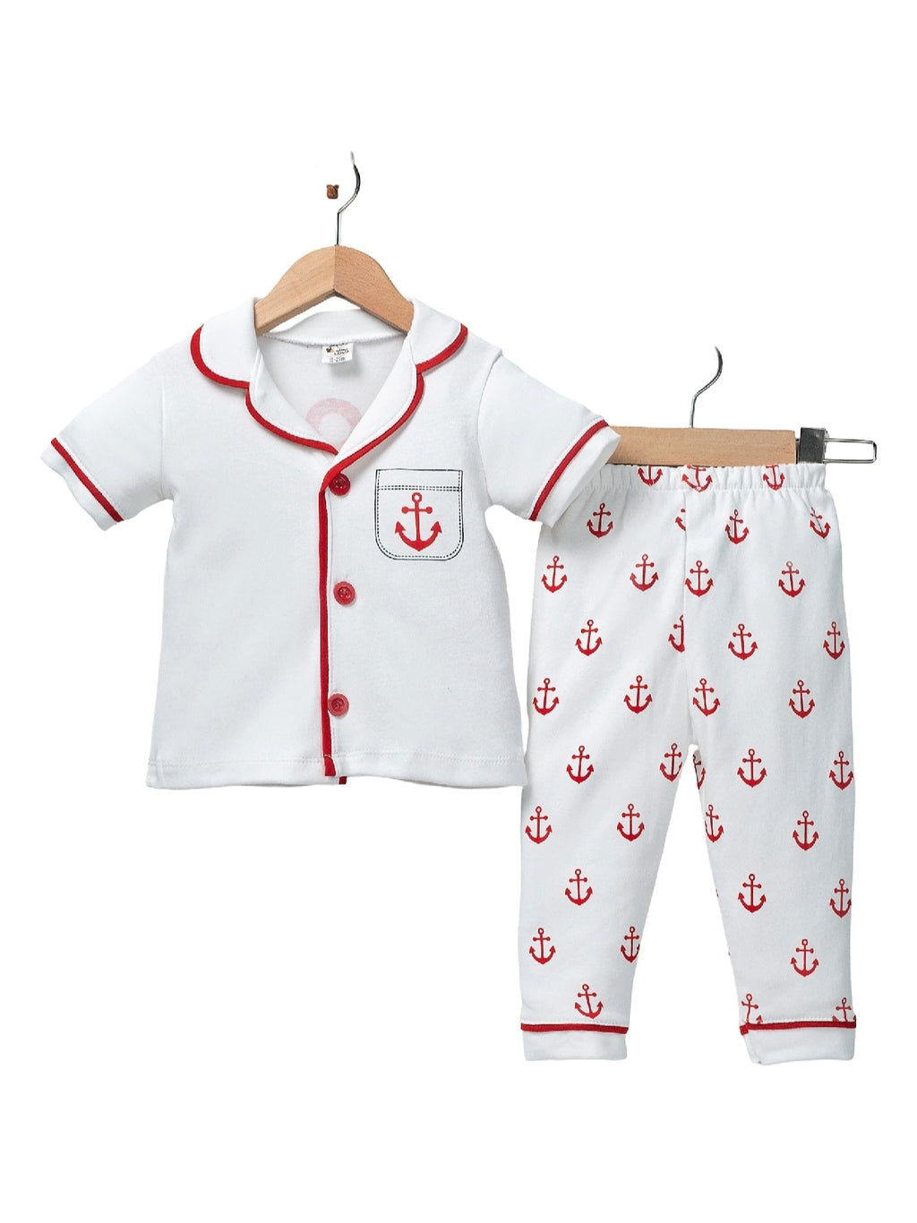 452350 Denizci Kısa Kol Pijama Takımı - Kırmızı