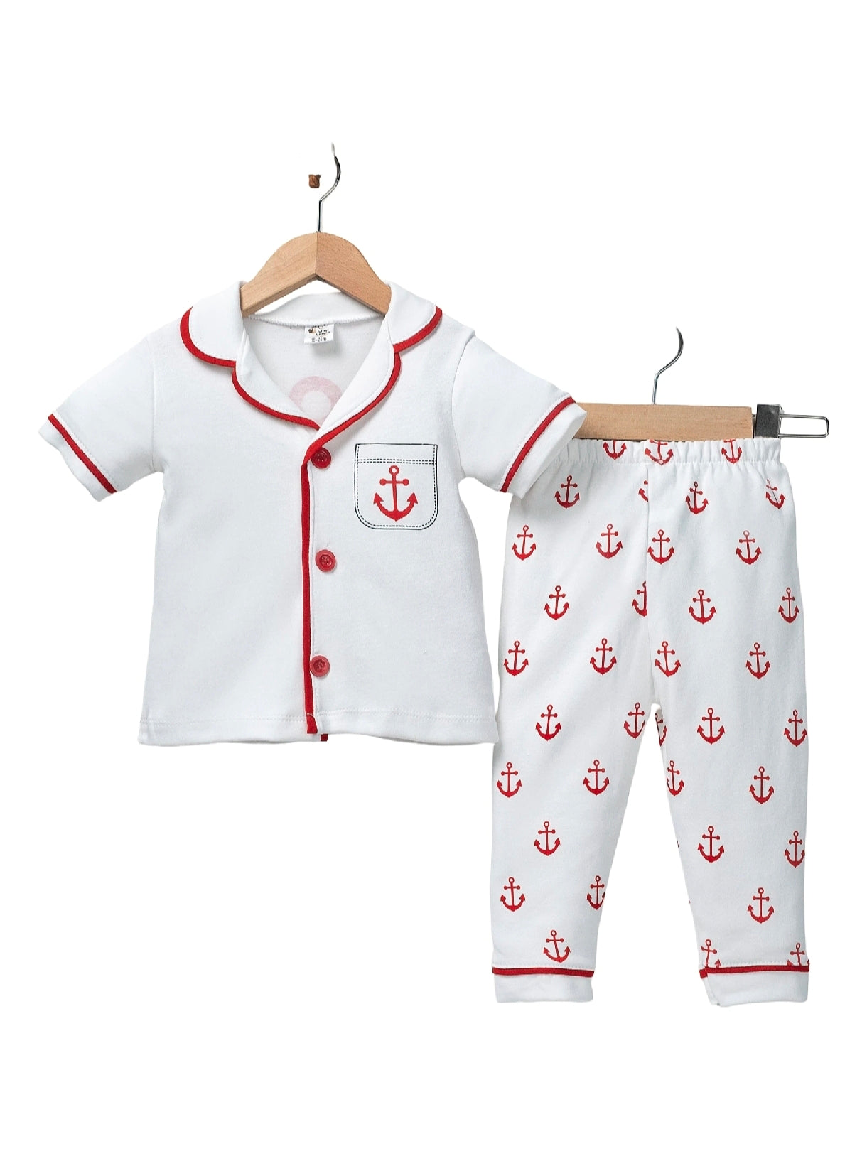452350 Denizci Kısa Kol Pijama Takımı - Kırmızı